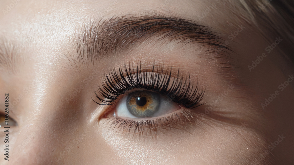 Obraz premium Classic Black Mascara, Timeless Elegance: A close-up of an eye with classic black mascara, applied to naturally lengthen and volumize the lashes