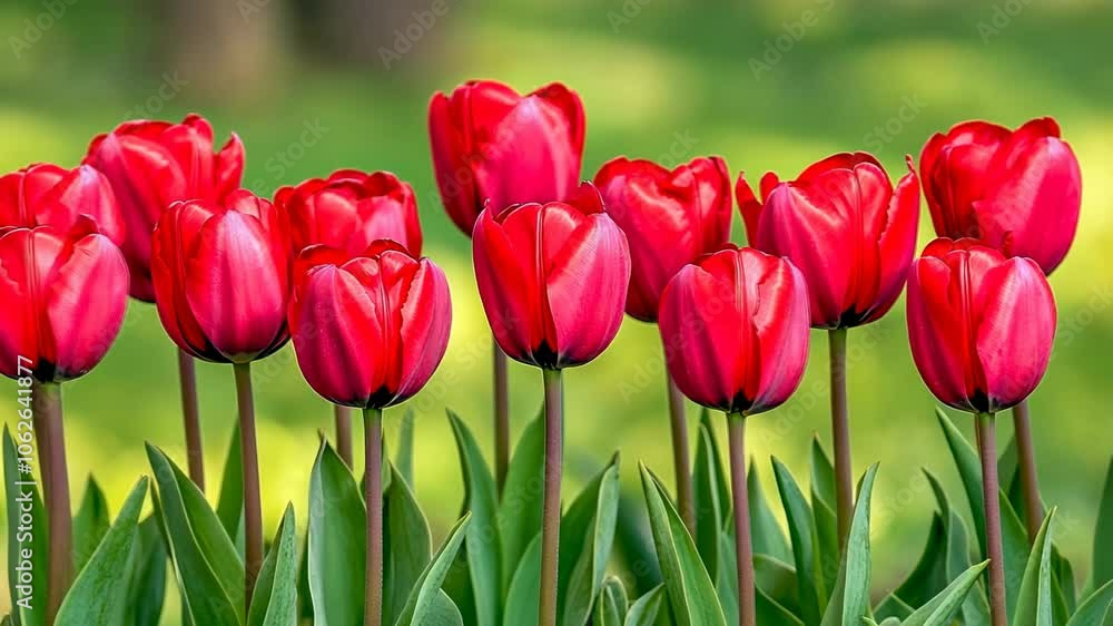 Red Tulips in Bloom, spring flowers, blooming, garden, nature, floral Red Tulips in Bloom, spring flowers, blooming, garden, nature, floral