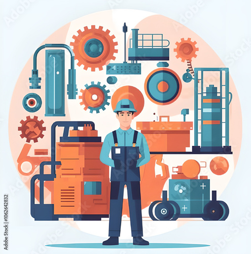 illustration of a worker with tools