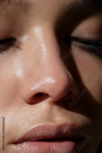 Wallpaper Mural Stylish Minimalism, An extreme close-up shot of the eyes showcasing dewy skin around the eye area: The model's face is captured with a focus on the eyes, emphasizing the bright Torontodigital.ca