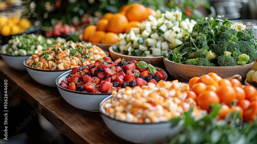 A vibrant display of fresh fruits and vegetables at a market. A vibrant display of fresh fruits and vegetables at a market.