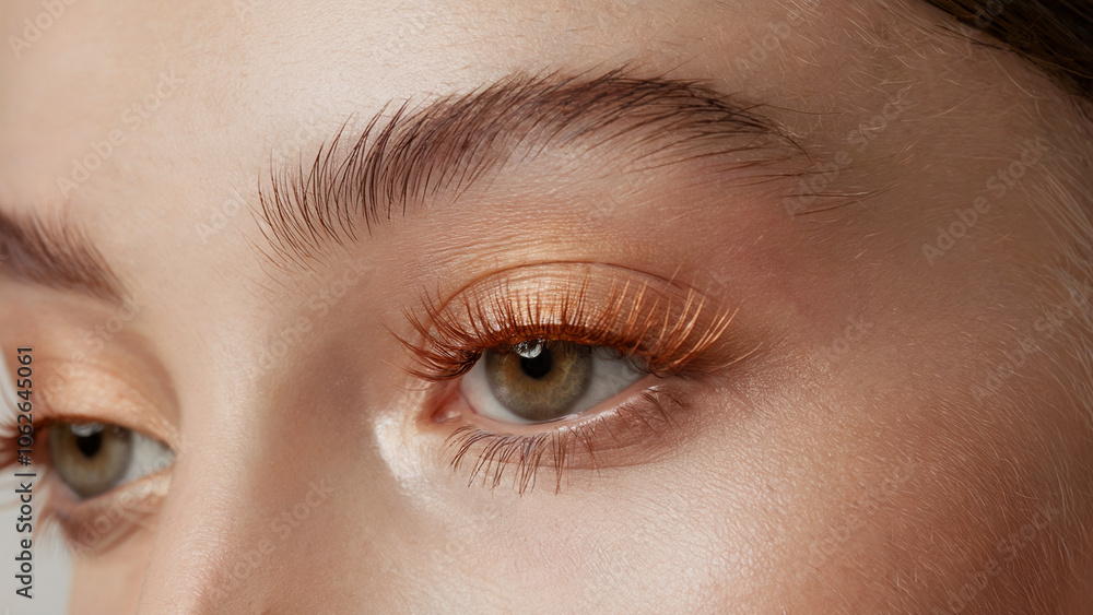 Obraz premium stylish minimalism, Light Copper mascara: a close-up shot of an eye adorned with vibrant Light Copper mascara on naturally long lashes