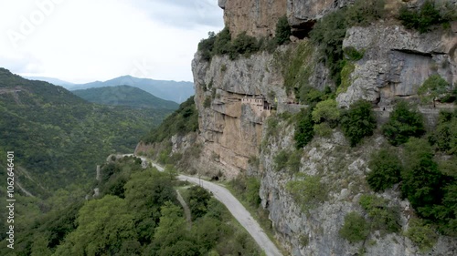 Kipina Monastery Tzoumerka Greece, Aerial View of Stone Carved Monastery into the Moumtain, Epirus Ioannina Greece photo