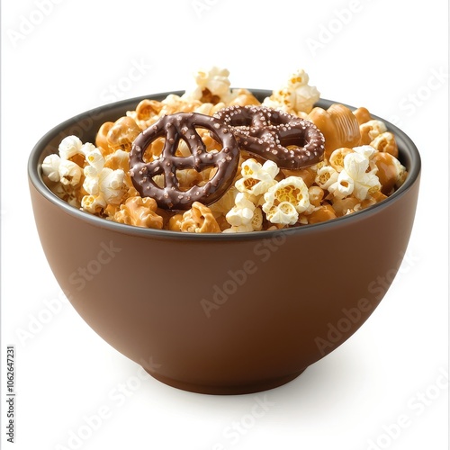 Sweet and Salty Snack Bowl with Pretzels and Popcorn