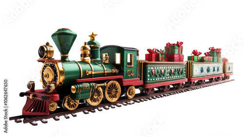 Wallpaper Mural Festive green christmas train embarks on a magical journey with gleaming tree, spreading holiday cheer Torontodigital.ca