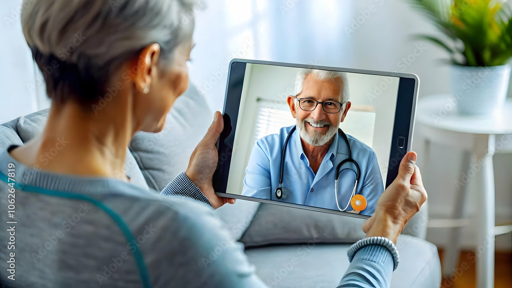Fototapeta premium Nurse Patient Telemedicine Treatment Discussion Ample Copy Space Remote Healthcare Communication Personalized Effective Care Clinic Setting Laptop Concept Photo Stock