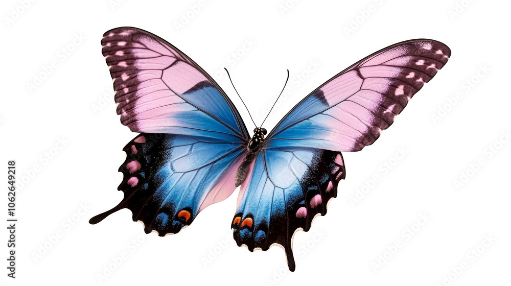 Stunning blue butterfly with intricate black wing patterns, a closeup view of nature's beauty Stunning blue butterfly with intricate black wing patterns, a closeup view of nature's beauty