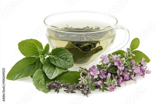 Herbal Tea with Fresh Leaves and Flowers