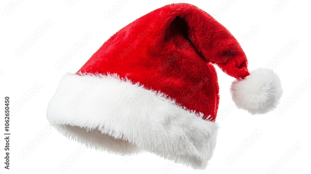 Red and white santa hat on plaid background, a festive christmas image for holiday cheer seasonal decor Red and white santa hat on plaid background, a festive christmas image for holiday cheer seasonal decor