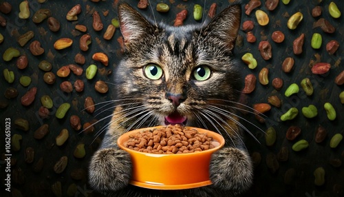 cat eat a lot of kibbles photo