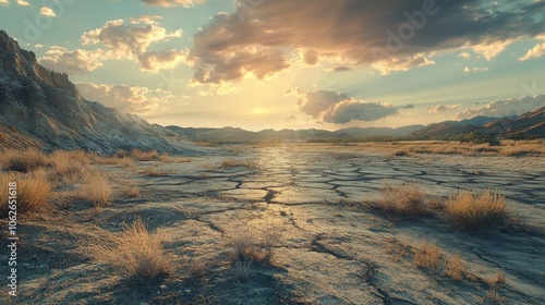 The picture of drought disaster, desertification of the land and climate change, lack of rainfall, drought and global warming.