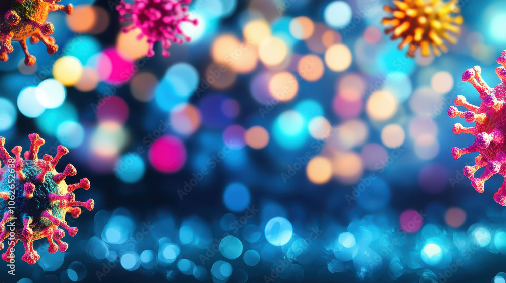 Colorful graphic depiction of virus transmission in vibrant background Colorful graphic depiction of virus transmission in vibrant background