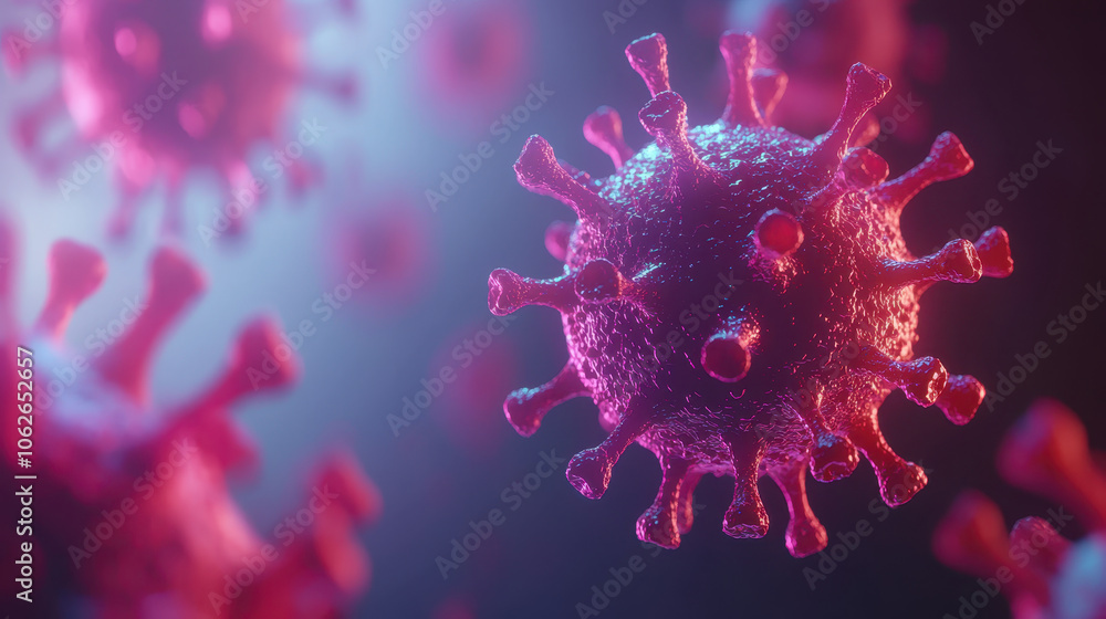 Vibrant depiction of virus particles showcasing disease transmission dynamics Vibrant depiction of virus particles showcasing disease transmission dynamics