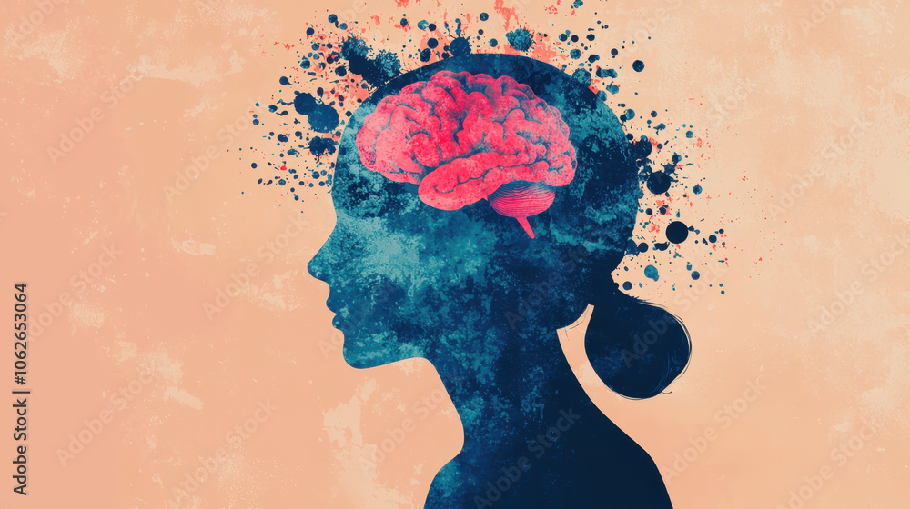 silhouette of woman with colorful brain illustration, symbolizing creativity and thought silhouette of woman with colorful brain illustration, symbolizing creativity and thought