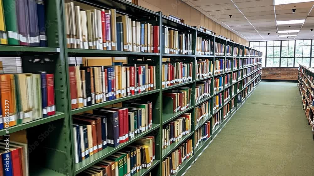 Rows of Books in a Library, bookshelf, shelves, literature, knowledge, education