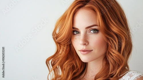 Elegant Woman with Radiant Copper Waves