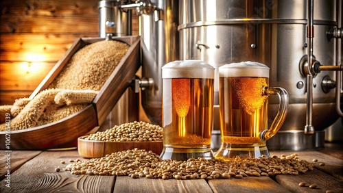 Homebrew honey brown beer being brewed with unique barley and equipment , homebrew, honey brown, beer, brewing, equipment