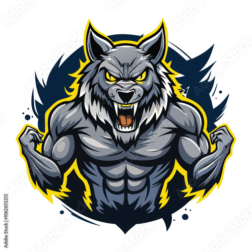 aggressive grey wolf head mascot logo