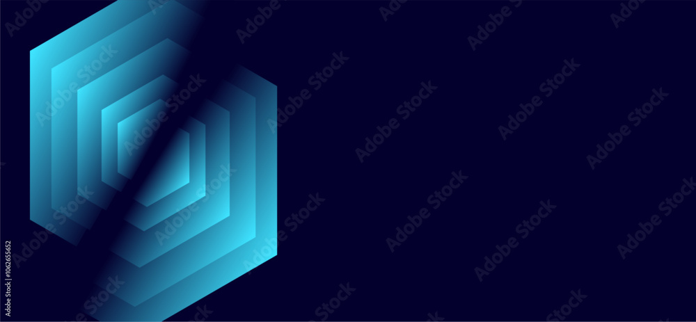 Fototapeta premium Abstract blue hexagon pattern on dark background.