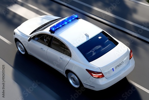 2D illustration of a squad car with flashing lights, capturing the simple yet recognizable symbol of police presence, symbolizing vigilance and security photo