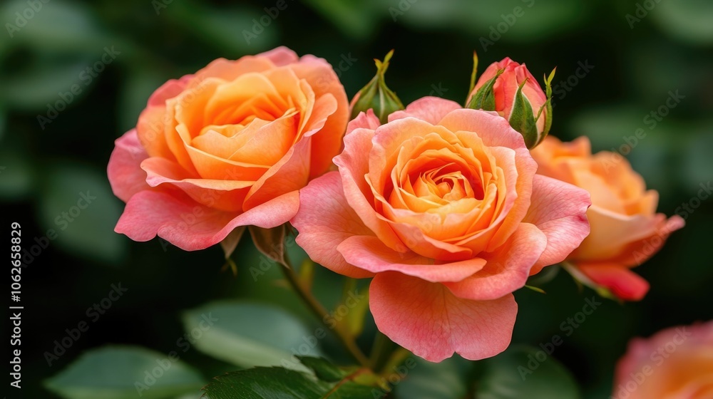 Vibrant colorful roses in full bloom surrounded by lush green leaves and foliage in a sunlit well manicured garden The roses display a deep rich color palette and are in a state of efflorescent Vibrant colorful roses in full bloom surrounded by lush green leaves and foliage in a sunlit well manicured garden The roses display a deep rich color palette and are in a state of efflorescent