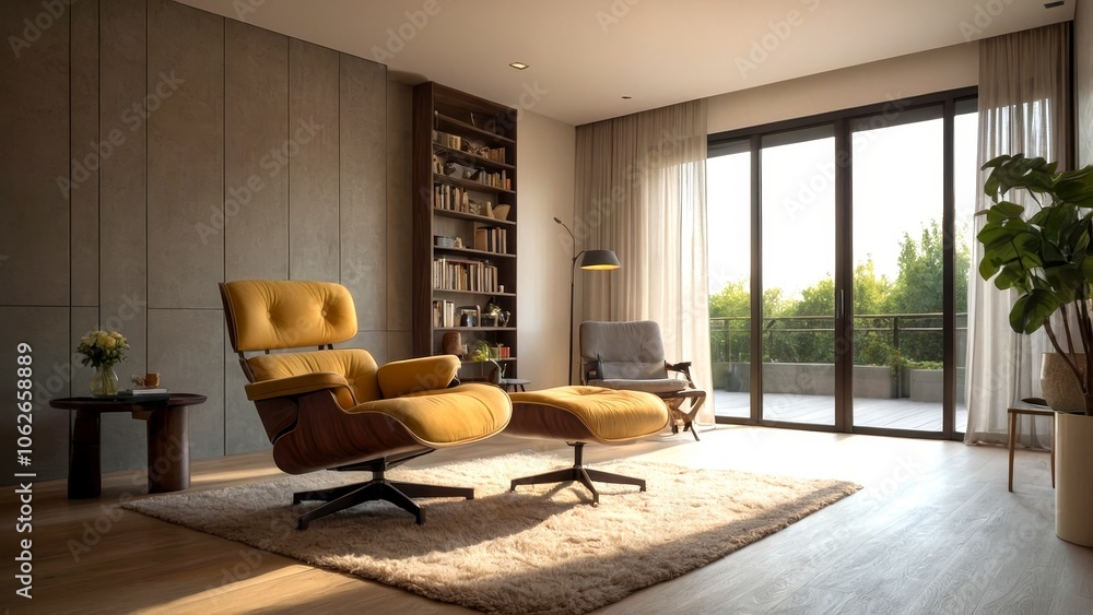 Modern Minimalist Interior with Cozy Armchair Against Cream Wall - Stylish Home Decor, Contemporary Design, Elegant Living Space, Interior Inspiration, Minimalism, and Comfort Modern Minimalist Interior with Cozy Armchair Against Cream Wall - Stylish Home Decor, Contemporary Design, Elegant Living Space, Interior Inspiration, Minimalism, and Comfort
