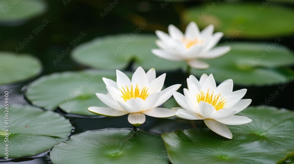 Closeup view of beautiful white lily flowers blooming near a tranquil garden pond their fragile petals and reflections creating a serene and elegant natural scene Closeup view of beautiful white lily flowers blooming near a tranquil garden pond their fragile petals and reflections creating a serene and elegant natural scene