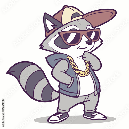 Hip Hop raccoon with Sunglasses and Gold Chain Illustration Sticker