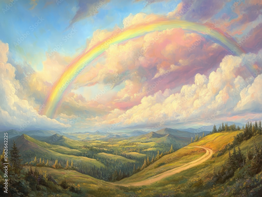 A picturesque setting with rolling hills and a gentle rain shower. A picturesque setting with rolling hills and a gentle rain shower.