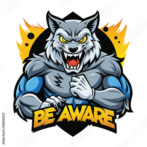 aggressive grey wolf head mascot logo