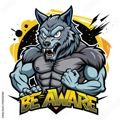 aggressive grey wolf head mascot logo