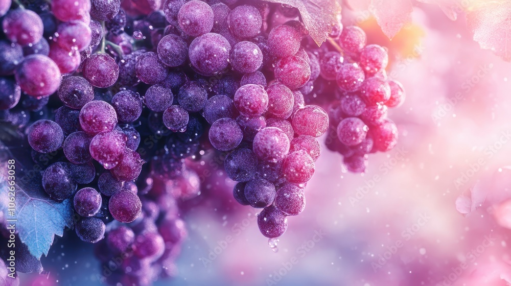 Dark purple grape clusters on a pastel background. Generative AI image Dark purple grape clusters on a pastel background. Generative AI image