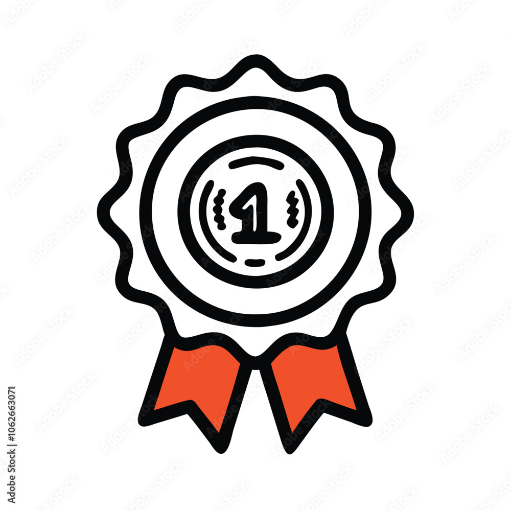 First place award ribbon icon with number one, Colorful award ribbon icon with the number one in the center, symbolizing first place achievement, isolated on white background. First place award ribbon icon with number one, Colorful award ribbon icon with the number one in the center, symbolizing first place achievement, isolated on white background.