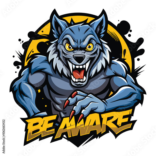 aggressive grey wolf head mascot logo