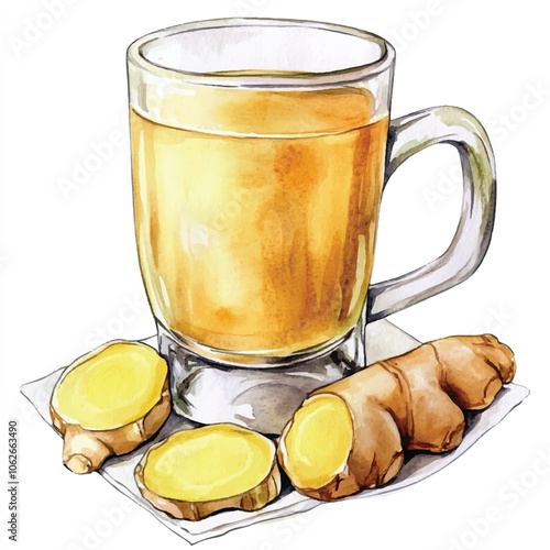 Hot ginger drink watercolor clipart illustration