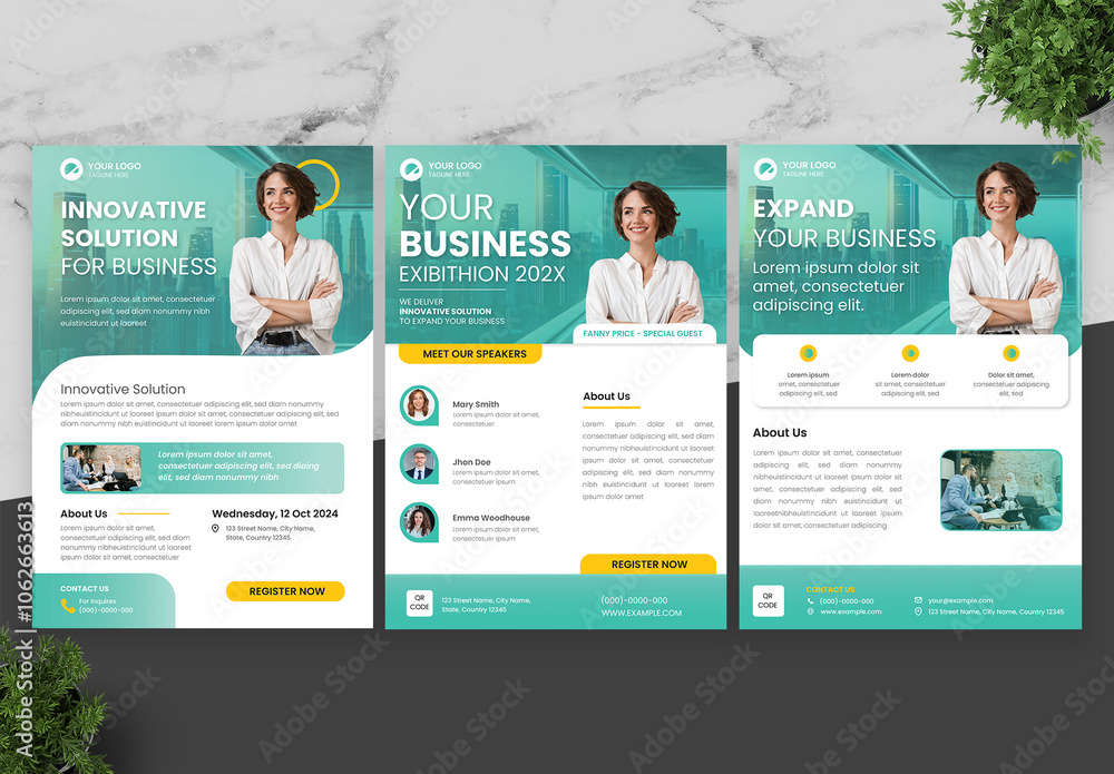Green And Yellow Business Flyer Stock Template | Adobe Stock