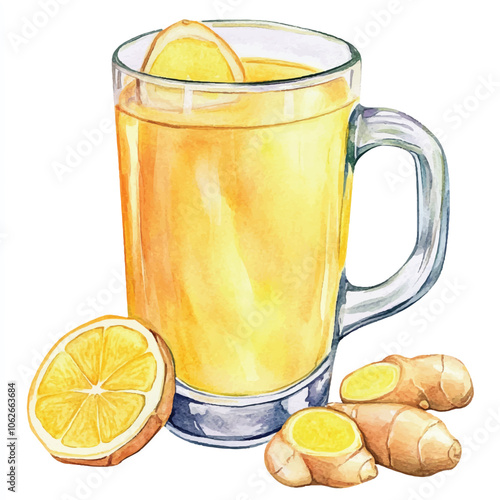 Hot ginger drink watercolor clipart illustration