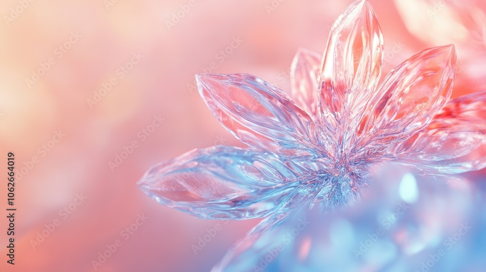 Ice-crystal snowflake close-up on blurred background, blank area for text Ice-crystal snowflake close-up on blurred background, blank area for text