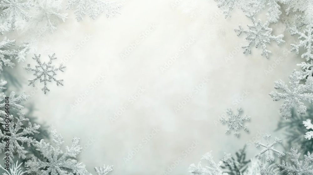 Icy snowflakes on frosted glass, large copy space for seasonal message Icy snowflakes on frosted glass, large copy space for seasonal message
