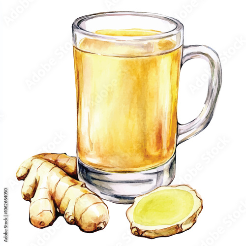 Hot ginger drink watercolor clipart illustration