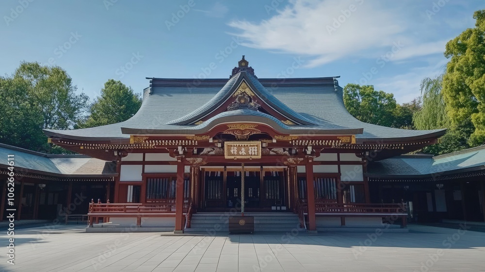 Japanese temple roof with delicate tile patterns, ample sky area Japanese temple roof with delicate tile patterns, ample sky area