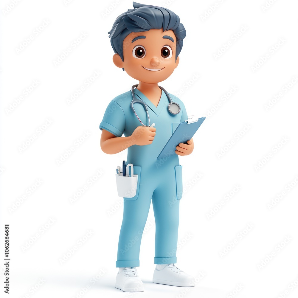 Smiling Cartoon Doctor Holding Clipboard and Stethoscope Smiling Cartoon Doctor Holding Clipboard and Stethoscope