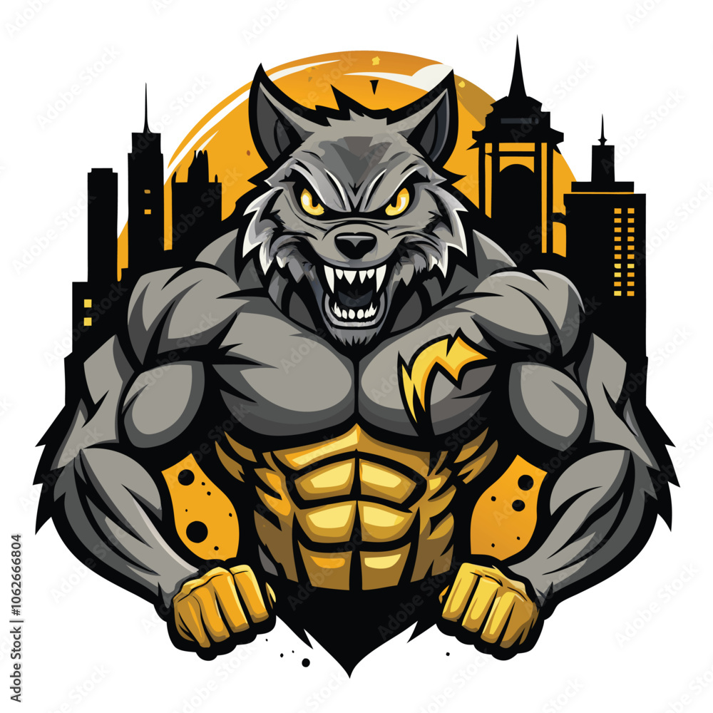 Fototapeta premium aggressive grey wolf head mascot logo