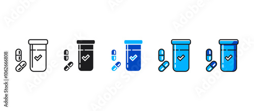 Painkiller pill icon representing medication, treatment, and healthcare. Ideal for pharmacy, medical, and wellness content. Includes outline and filled styles for versatile use.