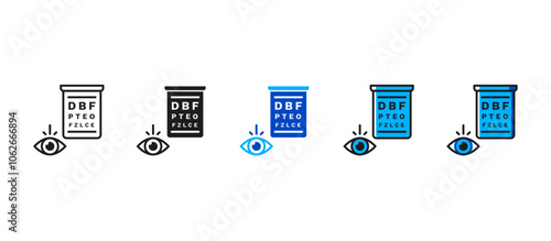 Snellen eye chart icon, representing vision tests and eye care. Perfect for optometry, ophthalmology, and medical use, with simple, clear design ideal for health and wellness content.
