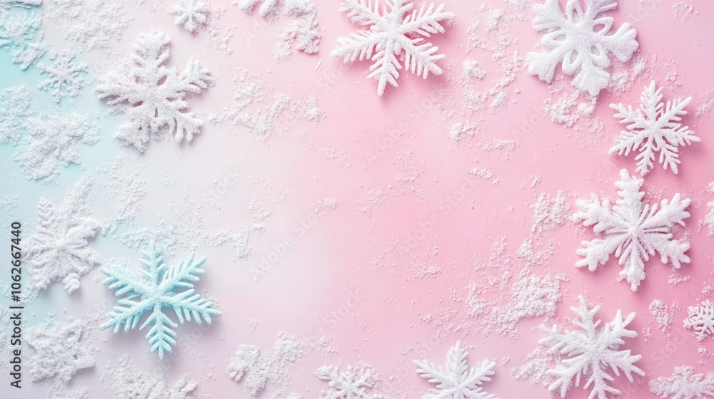 Soft pastel snowflakes on background, empty space for holiday greetings Soft pastel snowflakes on background, empty space for holiday greetings