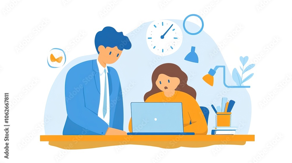 Boss standing over stressed employee, emphasizing the pressure and hierarchy in the workplace. Leadership and workplace dynamics. Boss standing over stressed employee, emphasizing the pressure and hierarchy in the workplace. Leadership and workplace dynamics.