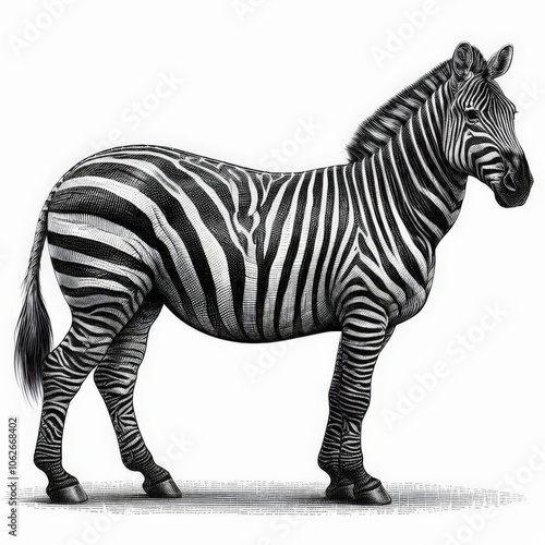 a zebra full body, sketch engraving  illustration. Scratch board imitation. Black and white image. photo