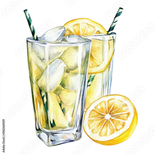 ice Lemonade watercolor clipart illustration