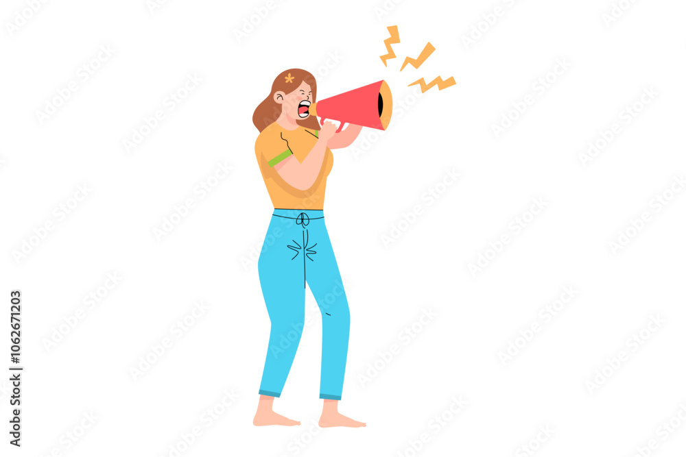 Woman Screaming in Megaphone Illustration Woman Screaming in Megaphone Illustration